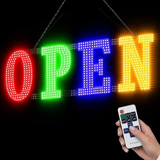 Multi-Color Animated LED OPEN Sign for Business, 40x14 Inch with Remote | Sequential Running, Dynamic Motion, 14 Lighting Modes for High-Visibility Storefront Display