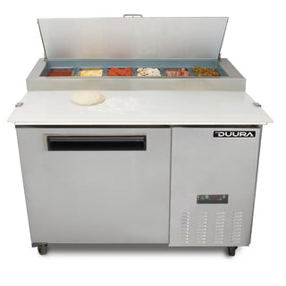 MXCPP50HC Commercial Refrigerated Pizza Prep Station Stainless Steel Construction with 6 4-Inch Pans and Food Grade Cutting Board by MAXX Cold – 12 cubic feet, Model DVP50