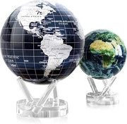 MOVA Globe Bundle – Jet Black and Silver 8.5” + Earth with Clouds 4.5” | Solar-Powered Rotating Globes | No Batteries or Cords | Modern Minimalist Meets Natural Earth Decor Gift