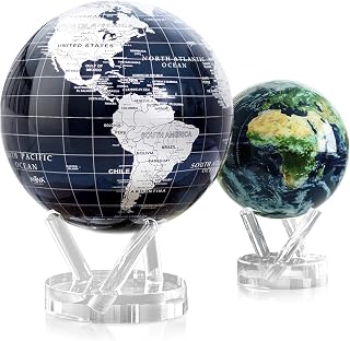 MOVA Globe Bundle – Jet Black and Silver 8.5” + Earth with Clouds 4.5” | Solar-Powered Rotating Globes | No Batteries or Cords | Modern Minimalist Meets Natural Earth Decor Gift