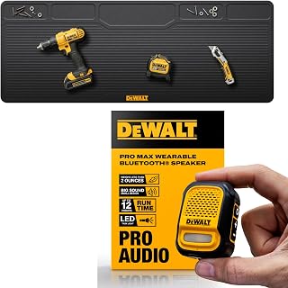 Workbench Mat, Wearable Bluetooth Speaker Pro Max Bundle | Protect your workbench while enjoying powerful Bluetooth audio with this rugged DEWALT bundle.