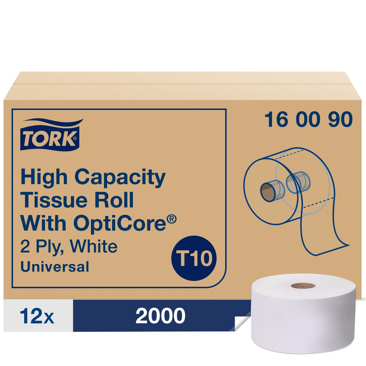 Tork OptiCore Mid-size Toilet Paper Roll T10 – 12 x 2000 sheets, 160090