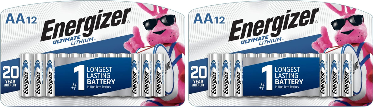 AA Batteries by Energizer – 12 Count (Pack of 2), Lithium, فضي, Pack of 2, Model L91SBP-12