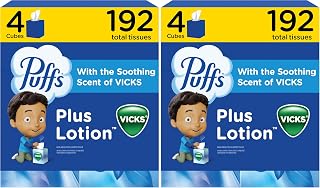 Puffs Plus Lotion with Vicks Facial Tissues, 4 Cubes, 48 Tissues per Box (Pack of 2)