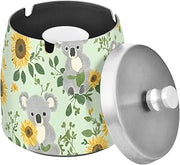 Koalas Sunflowers Splash Ashtray with Lid, Outdoor Ashtrays for Patio