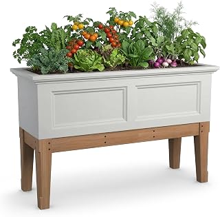 Mayne Fairview 48in Self-Watering Rectangular Elevated Garden Bed, White | Self-watering, All season, Fade resistant, Double-wall design, Wood Frame, Built-in Overflow Drainage, 15-year warranty