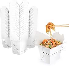 Takeout Food Containers with Handle 8 Oz White Microwaveable Mini Chinese Take Out Box (50 Pack) Leak and Grease Resistant Stackable To Go Boxes - Recyclable Food Containers - Party Favor Boxes