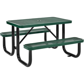 4' Rectangular Expanded Metal Picnic Table by Global Industrial – 48" x 62" x 29.5", Alloy Steel, Green, Model 695485GN