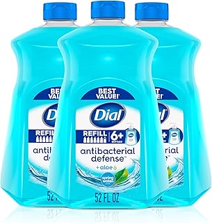Dial Antibacterial Defense Liquid Hand Soap + Aloe, Spring Water Scent, 52 Fl Oz Hand Soap Refill (Pack of 3), Dermatologist-Tested, Gentle Formula