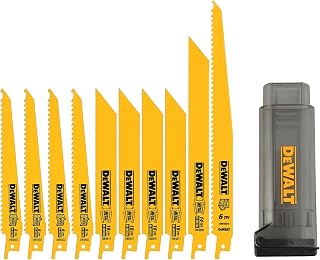 DEWALT Reciprocating Saw Blades, 10 Piece Bi-Metal Combination Set with Case, Various Sizes 6 In to 9 In, Longer Life (DW4898)