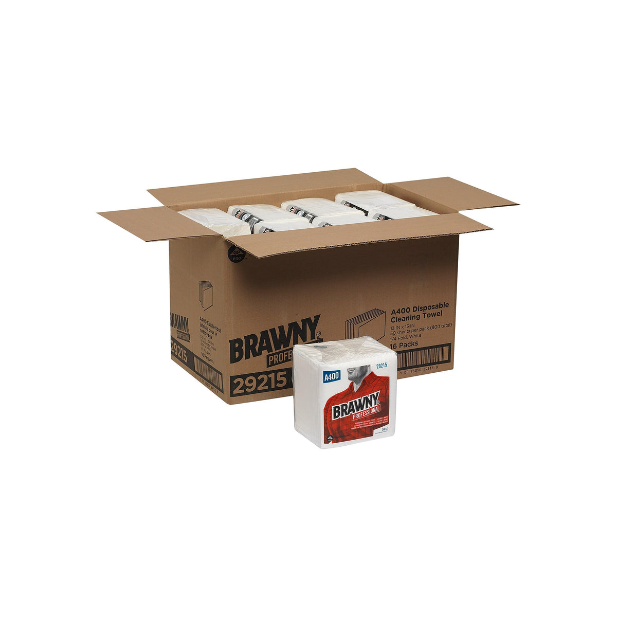 Georgia-Pacific Brawny Professional 1/4-Fold A400 Disposable Cleaning Towel by GP PRO (Georgia-Pacific) – White, 29215, 50 Towels Per Pack, 16 Packs Per Case (800 Total)