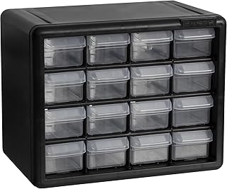 Akro-Mils 16-Drawer Plastic Storage Cabinet, 10.5"W x 6.5"D x 8.5"H, Black