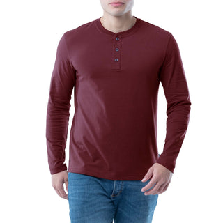 Men's Long Sleeve Soft Washed Cotton Henley T-Shirt – Cotton, Rhubarb, Model WRT21722