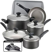 Farberware Nonstick Cookware Pots and Pans Set, 15-Piece, Cooking Utensils