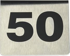 TableCraft T150 Number Tents, 1-50 Set, Stainless Steel, Double-Sided Table Number Signs, Durable and Easy-to-Read, 2.5" x 2.5" x 1.875", for Restaurants, Cafes, and Events