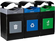 Commercial Zone Avante™ Series Made in The USA, Black Triple-Stream,Trash, Recycling and Compost Center, 55-Gallon Square, Black Canopy