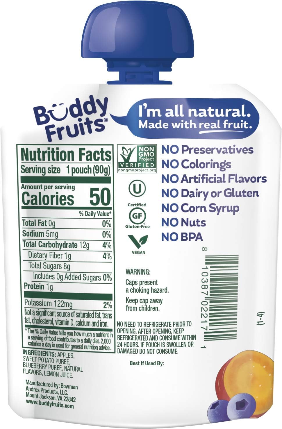 Buddy Fruits Blueberry & Sweet Potato / 3.2 Ounce (Pack of 18) / 1 Applesauce