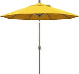 California Umbrella 9' Round Aluminum Market Umbrella, Crank Lift, Push Button Tilt, Champagne Pole, Lemon Olefin