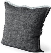 Mercana Malia Black and Teal Fabric Fringed Pillow Cover
