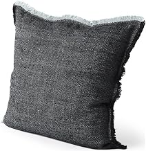 Mercana Malia Black and Teal Fabric Fringed Pillow Cover