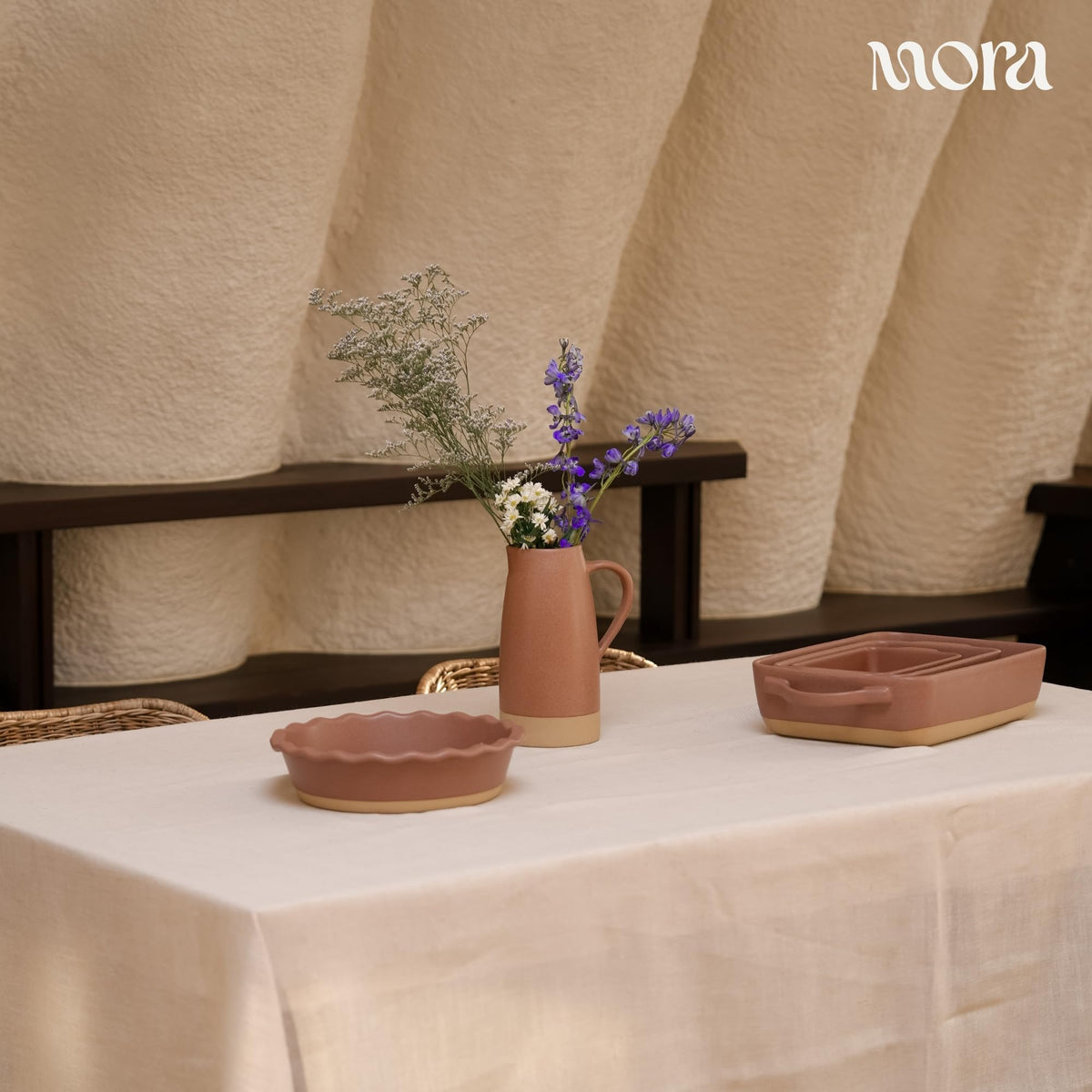 Mora Ceramic Pie Dish, 9 Inch Deep Fluted, Toasted Terracotta