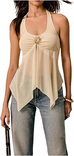 Women's Tie Backless Halter Tops Split Going Out Tank Top