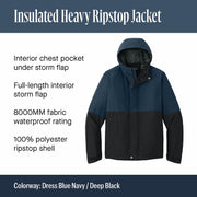Insulated Heavy Ripstop Jacket by Port Authority – X-Small, Polyester, Deep Black, Model J721