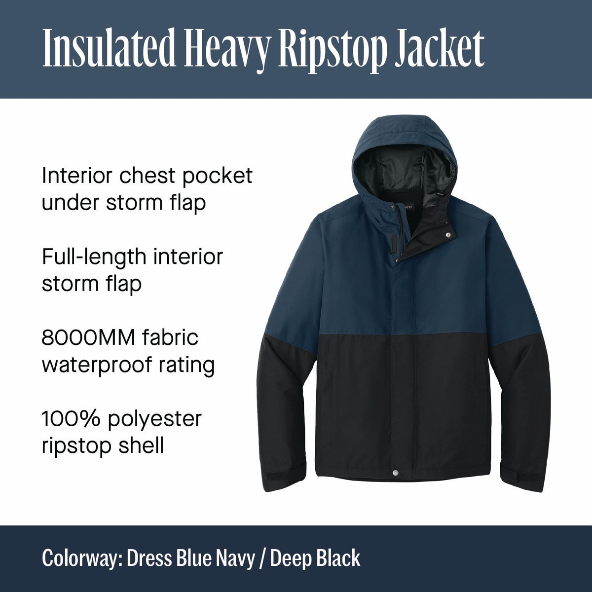 Insulated Heavy Ripstop Jacket by Port Authority – X-Small, Polyester, Deep Black, Model J721