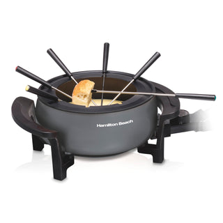 12 Cup Electric Fondue Pot Set with Temperature Control by Hamilton Beach – 3 Quarts, Ceramic, Gray, Model 86202
