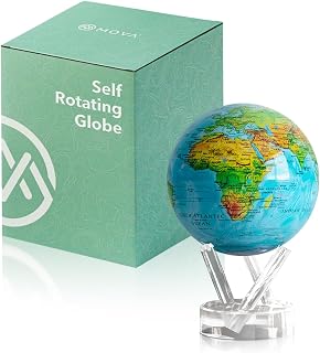 MOVA Self Rotating Globe, Ocean Blue Relief Classic (4.5") | solar powered globe, no batteries or cords, gift for geography lovers, premium kinetic display, office desk decor
