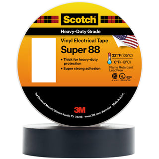 Scotch Super 88 Electrical Tape by 3M – 3/4 in x 44 ft, Polyurethane,Pvc,Rubber,Vinyl, Black, Model 88-3/4X44FT