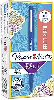 Paper Mate Flair Felt Tip Pens, Medium Point (0.7mm), Blue, 12 Count
