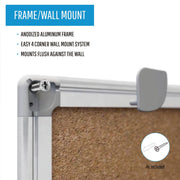 Earth Series Self-Healing Cork Bulletin Board by MasterVision – 18" x 24", Aluminum, Brown, Model CA021790