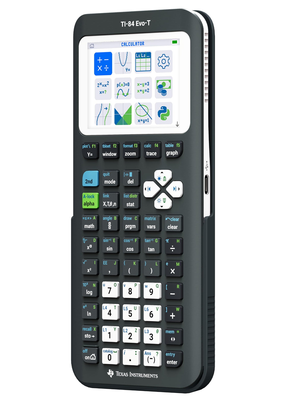 TI-84 Evo-T Graphics Calculator by Texas Instruments – Plastic, black, Model 84EVOT/FC/7E2