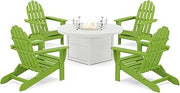 Polywood Classic Folding Adirondack 6-Piece Conversation Set with Fire Pit Table (Lime)