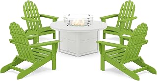 Polywood Classic Folding Adirondack 6-Piece Conversation Set with Fire Pit Table (Lime)