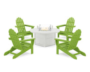 ® Classic Folding Adirondack 6-Piece Conversation Set with Fire Pit Table (Lime) by Polywood – Onesize, Concrete, Lime, Pack of 6