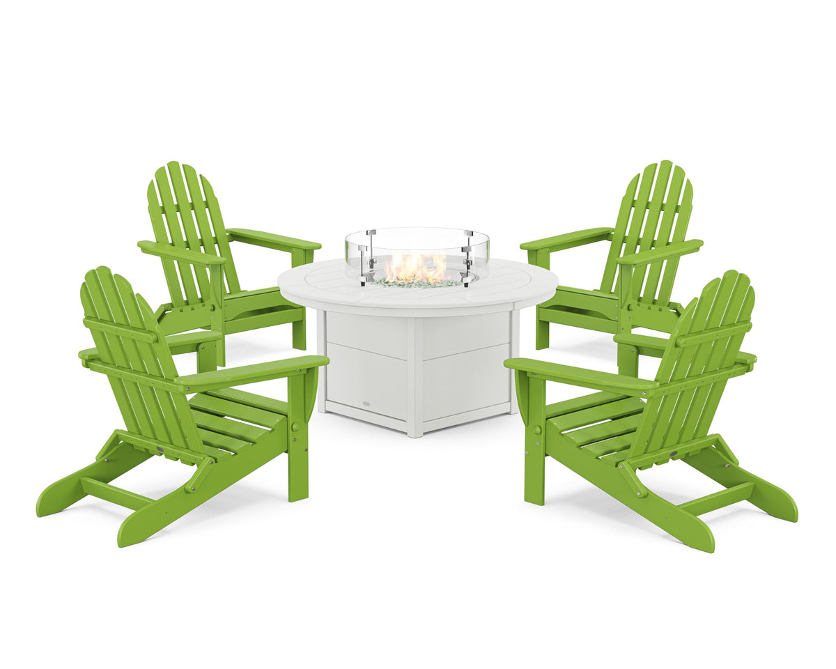 ® Classic Folding Adirondack 6-Piece Conversation Set with Fire Pit Table (Lime) by Polywood – Onesize, Concrete, Lime, Pack of 6
