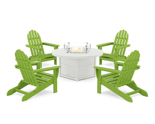 ® Classic Folding Adirondack 6-Piece Conversation Set with Fire Pit Table (Lime) by Polywood – Onesize, Concrete, Lime, Pack of 6