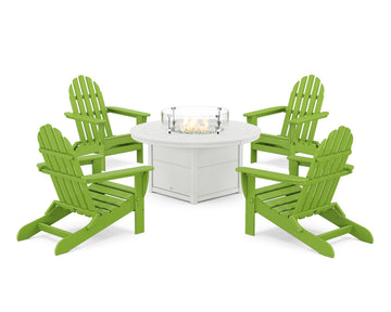 ® Classic Folding Adirondack 6-Piece Conversation Set with Fire Pit Table (Lime) by Polywood – Onesize, Concrete, Lime, Pack of 6