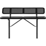 Global Industrial 72" W Outdoor Steel Bench w/Backrest – Perforated Metal, In Ground Mount, Black