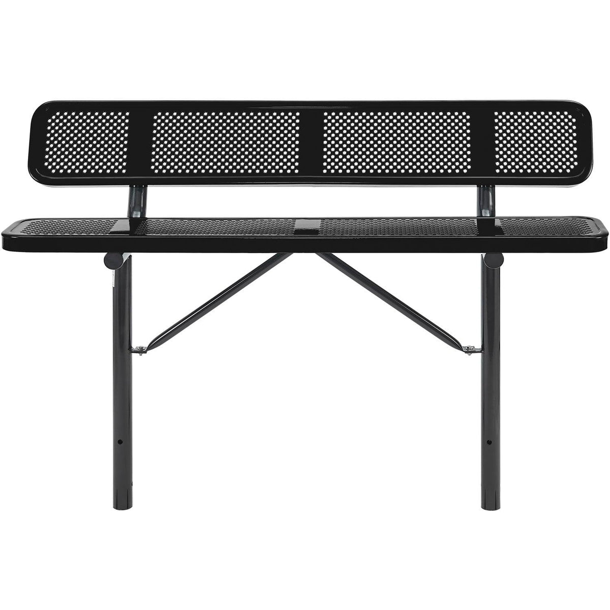 Global Industrial 72" W Outdoor Steel Bench w/Backrest – Perforated Metal, In Ground Mount, Black