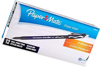Paper Mate 3930158 EraserMate Erasable Pen, Medium Point, Black, 12-Count - 2 Pack