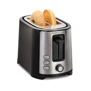 Extra-Wide Slot 2 Slice Toaster With Bagel & Defrost Buttons by Hamilton Beach – 2-Slice, Brushed Stainless Steel Accents, Black & Stainless Steel, Model 22633