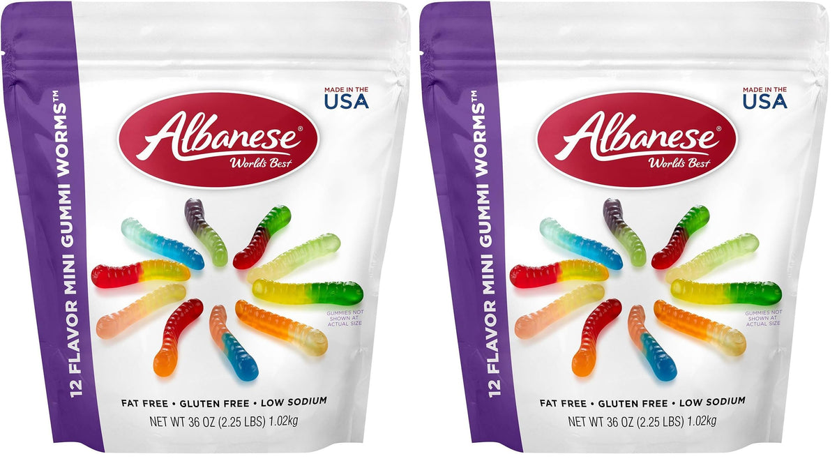 Albanese Mini Worms / 36 oz (Pack of 2) / Orange,blue,lime,pink Gummy Candy