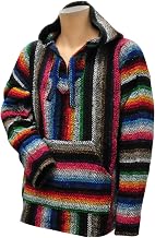 Kids Mexican Baja Hoodie, Large, Multi-Colored Stripes, Acrylic Polyester Blend, Fleece Lined
