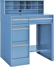 Global Industrial Pedestal Shop Desk with 4 Lockable Drawers & Shelf, Blue
