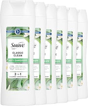 Suave Anti Dandruff 2 IN 1 Shampoo & Conditioner For Women, Classic Clean, 1% Pyrithione Zinc Dandruff Treatment, Controls Flakes, Itch & Dry Scalp, 6 Count, 12.6 FL OZ