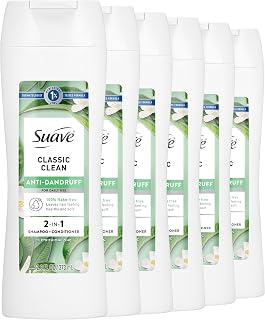 Suave Anti Dandruff 2 IN 1 Shampoo & Conditioner For Women, Classic Clean, 1% Pyrithione Zinc Dandruff Treatment, Controls Flakes, Itch & Dry Scalp, 6 Count, 12.6 FL OZ