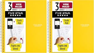 Five Star Spiral Notebook, 3 Subject, Wide Ruled, 150 Sheets | 10-1/2" x 8" Size | Harvest Yellow | Pack of 2 | Study App